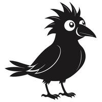 Cartoon Crow Illustration In Silhouette Design Style Isolated On White Background vector