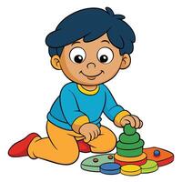Boy Playing With A Stacking Toy Educational Game Cartoon Illustration Design vector