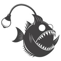 Anglerfish Silhouette Deep Sea Predator With Lure And Sharp Teeth Graphic vector