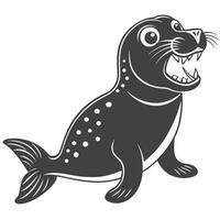 Illustration Of A Gray Cartoon Seal With Spots And Sharp Teeth vector