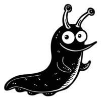 Cartoon Slug Illustration Cheerful Character With Big Eyes In Black And White vector