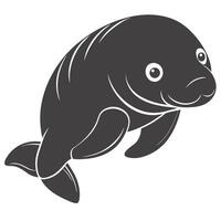 Cute Gray Manatee Illustration Swimming Calmly In Monochromatic Design Style vector