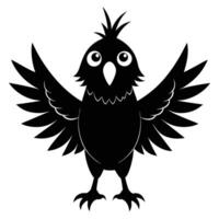 Cartoon Black Silhouette Of A Cheerful Bird With Open Wings Isolated vector