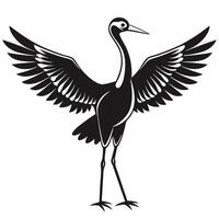 Elegant Black And White Crane Illustration With Open Wings Design vector