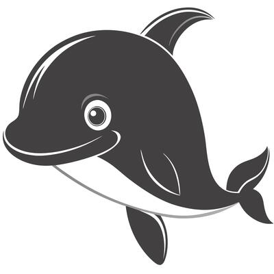 Cute Gray Dolphin Smiling Cartoon Illustration Design Friendly Ocean Animal