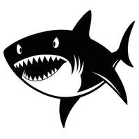 Black And White Cartoon Shark With Big Teeth And Surprised Expression vector