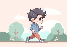 A boy is running in a cute cartoon style. vector