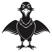 Cartoon Crow Illustration With Extended Wings Black And White Image vector