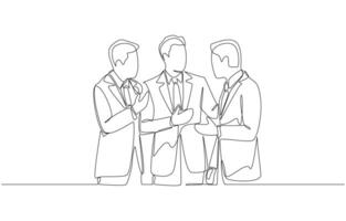 Continuous one line drawing of businessman talking with his business partners, business conversation concept, single line art vector