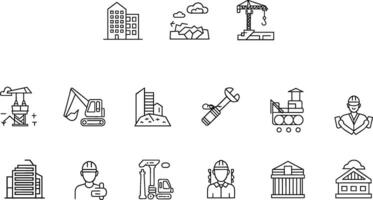 Construction And Building Icon Set Line Drawing Style Illustration Contains Buildings And Construction Themed Elements vector