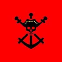 Pirate Skull Emblem with Swords and Anchor on Red Background vector