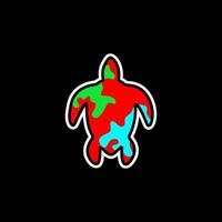 a turtle sticker with a red, green and blue background vector