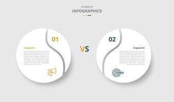 2 points comparison versus for infographic with big circle with swirl edge slice with white background drop shadow with two point list information vector