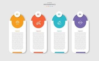 4 points template infographic with vertical round rectangle box with big top circle with drop shadow style with four stage list information vector