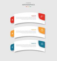 3 points template infographic with round rectangle box bending curve with drop shadow style with three stage list information vector