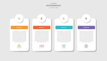 4 points template infographic with round rectangle box table with circle badge on top with drop shadow style with four stage list information vector