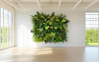 Vertical garden installation in a bright, modern interior space enhances natural ambiance during daylight hours photo