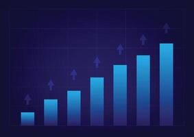 Stock and investment concept. Upper arrow with bar graph on a table background. Bullish market, profit of wealth, high risk high return, business growth up. vector