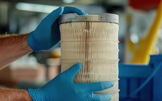 Clean air recuperation filter replacement process in a maintenance facility photo