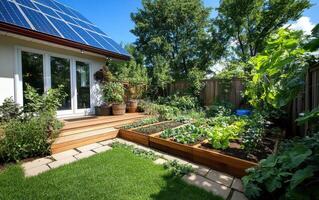 Transforming a small backyard into a vibrant eco-system with sustainable practices and lush greenery photo