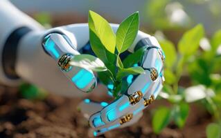 AI-driven robotic system assists in plant cultivation for sustainable agriculture practices photo
