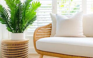 Ancient cycads and lush foliage in a serene outdoor setting featuring a cozy seating area photo