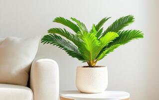 Sago palm prominently displayed in a stylish indoor setting with modern decor and subtle lighting photo