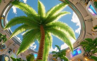 Stunning display of giant prehistoric plants under a bright sky in a futuristic habitat photo