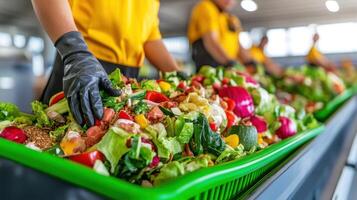 Food waste recycling facility in action with workers processing organic material efficiently photo