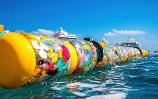 Machines extract plastic waste from ocean waters, promoting environmental sustainability and clean ecosystems photo