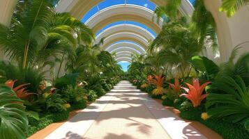 Revitalized green space features prehistoric-themed landscaping and modern design elements in a tranquil environment photo