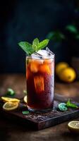 Refreshing farm to table beverage with mint and lemon on wooden surface photo
