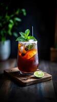 Refreshing farm to table beverage featuring citrus and mint under soft, natural lighting photo