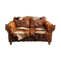 a brown leather couch with torn up fabric png
