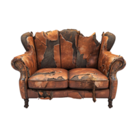 an old leather couch with a broken back png