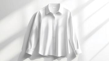 Minimalist white long sleeve shirt with soft shadows on light background photo