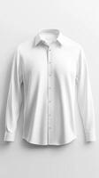 Plain white long sleeve dress shirt with button closure on white background photo