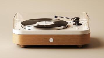 Modern turntable with vinyl record on minimalist background photo