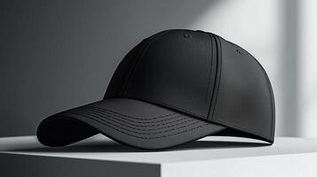Stylish black cap with clean design against minimalist background photo