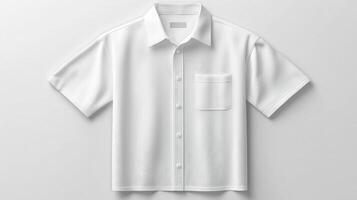 Minimalist white short sleeve shirt on white background for fashion apparel display photo