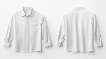 Men's white long sleeve shirt front and back views for fashion design mockup photo