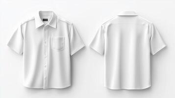 Mockup of a plain white short-sleeve shirt front and back view on a minimalist background photo