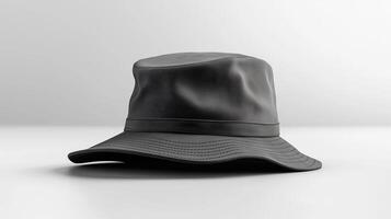 Stylish black bucket hat on white background with soft lighting photo