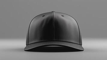 Stylish black cap mockup with a smooth leather texture on a grey background photo