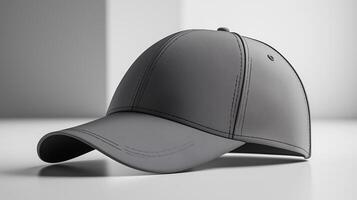Stylish gray baseball cap with seam details on minimalist background photo