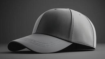 Gray baseball cap with stitching on minimalist background photo