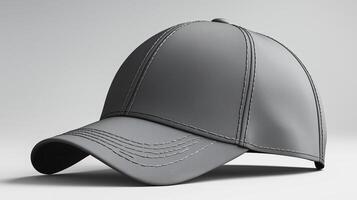 Stylish gray cap with distinct stitching details on a minimalist background photo