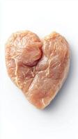 Heart-shaped raw meat cut on white background for culinary inspiration photo