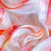 Abstract texture of flowing silk fabric with soft pink and white hues in a wavy pattern photo