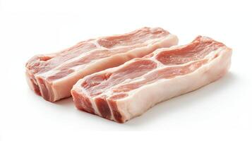 Fresh pork belly cuts on white background for cooking or culinary use photo